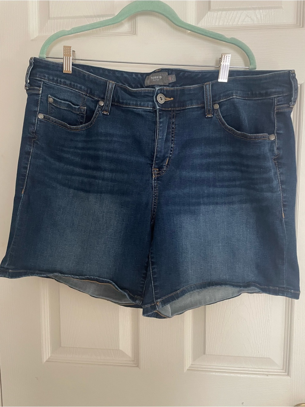 Torrid Dark Indigo Denim Shorts with Contrast Stitching